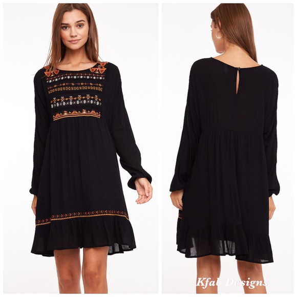 ❤️LAST! Woven Embroidered Lined Black/Rust Dress! - Picture 8 of 9